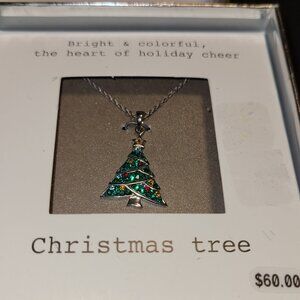 Shining Christmas Tree shaped charm on 18" chain.  Bundle w/ matching pins.